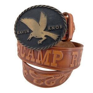 VTG‎ Raven Knob Camp Rainey Mountain Tooled Leather Belt Boy Scouts Size 40